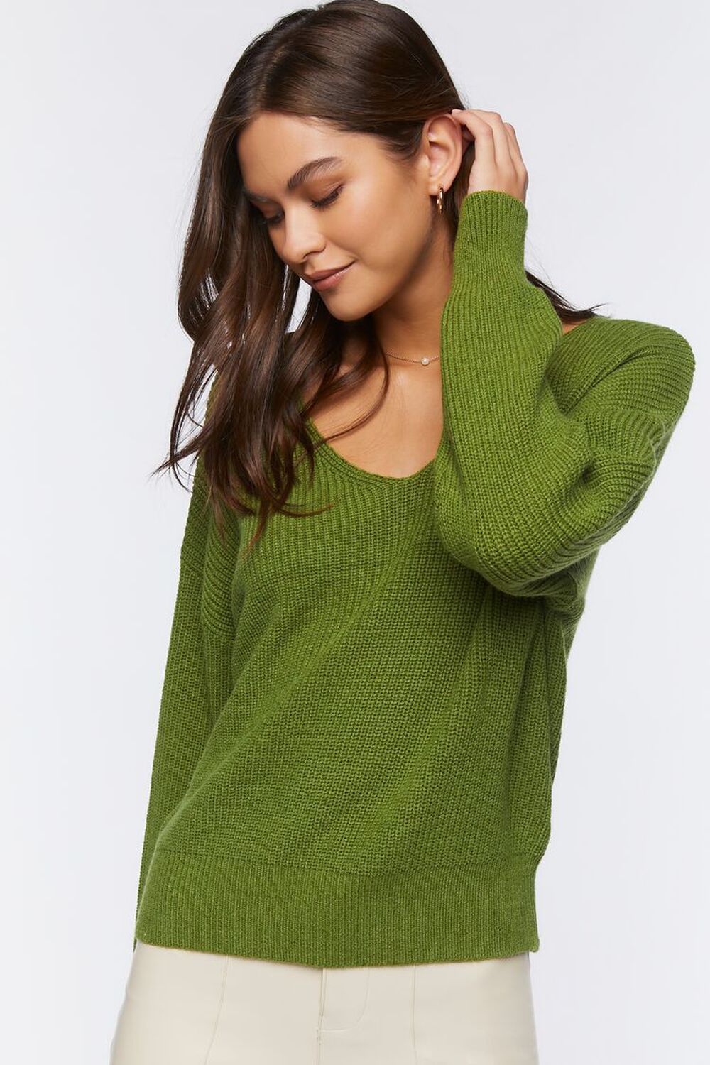 OLIVE Ribbed Drop-Sleeve Sweater, image 1