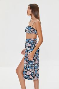 BLACK/MULTI Floral Print Crop Top & Midi Skirt Set, image 2