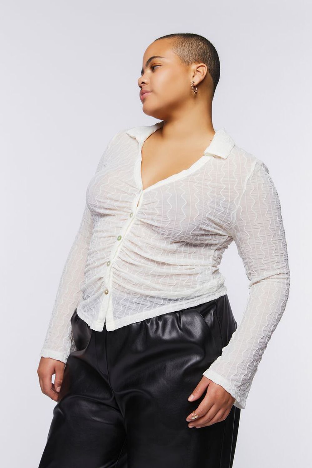 VANILLA Plus Size Textured Ruched Shirt, image 2