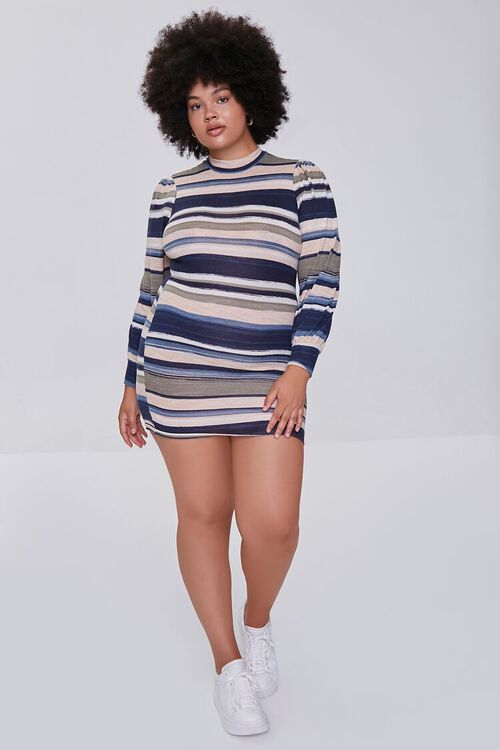 OLIVE/MULTI Plus Size Striped Bodycon Dress, image 4