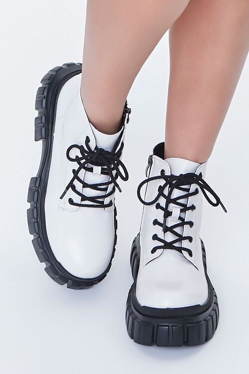 WHITE/BLACK Lace-Up Chunky Booties, image 4