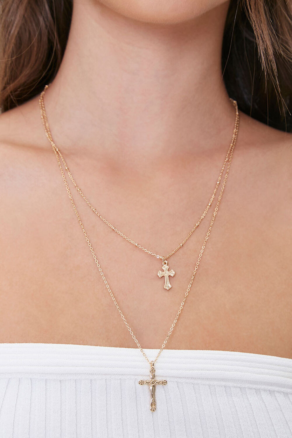 GOLD Cross Pendant Layered Necklace, image 1