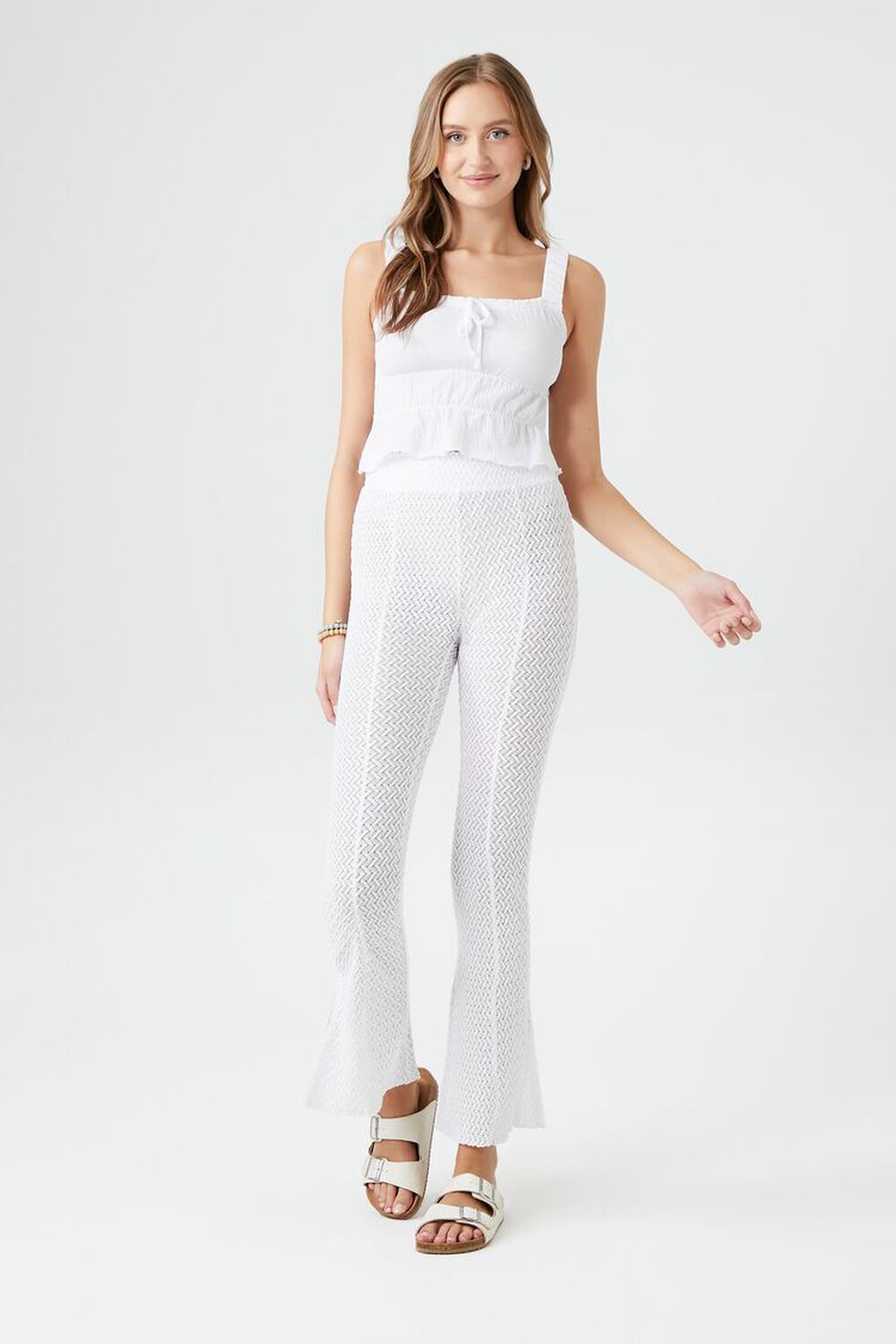 WHITE Crochet Flare Pants, image 1