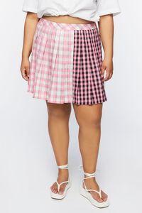 PINK/MULTI Plus Size Reworked Plaid Mini Skirt, image 2