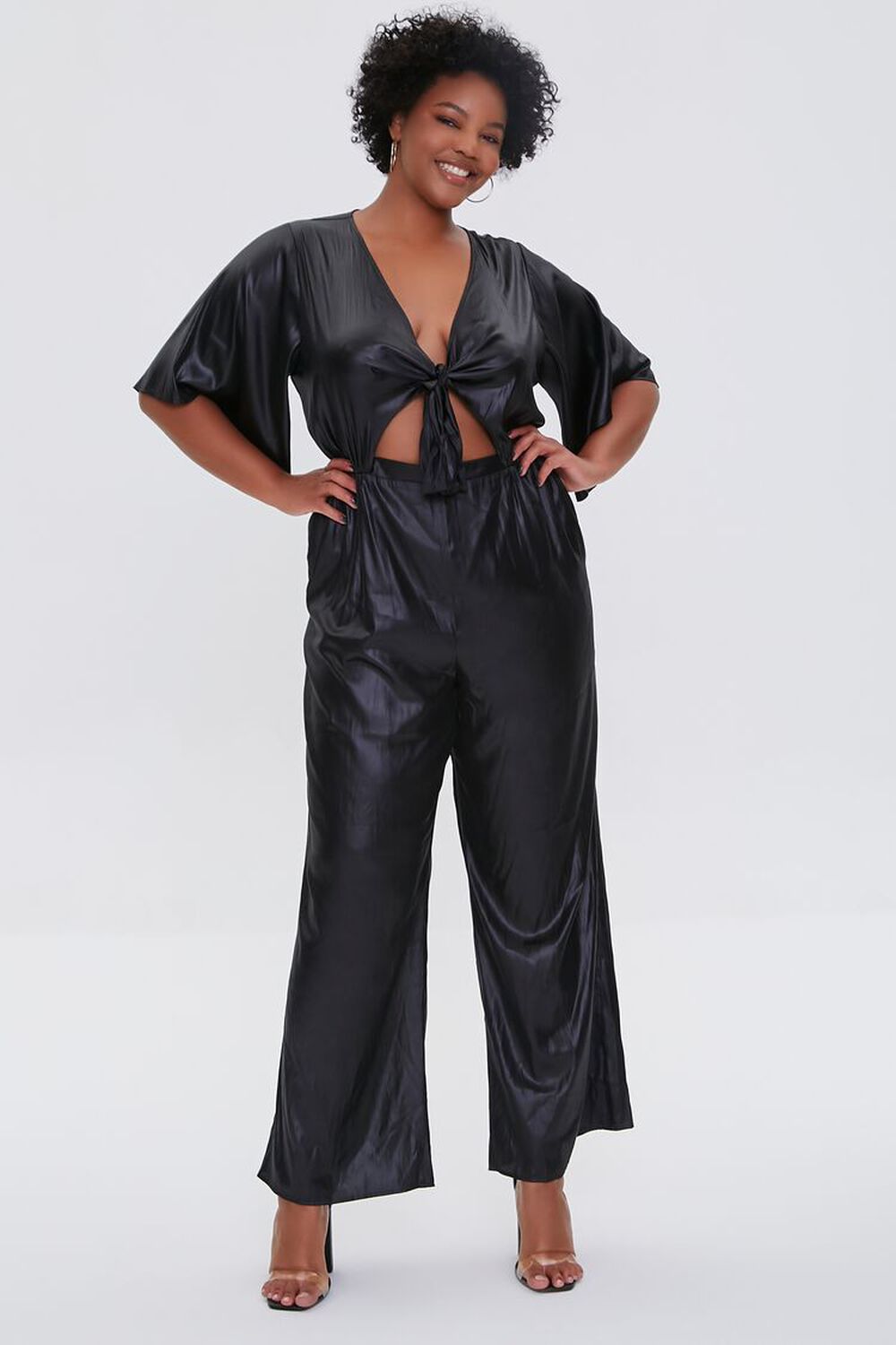 BLACK Plus Size Knotted Cutout Jumpsuit, image 1