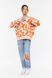 PINK/ORANGE Abstract Print V-Neck Sweater, image 4
