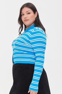 TURQUOISE/WHITE Plus Size Sweater-Knit Crop Top, image 2