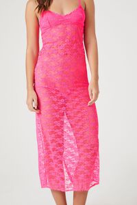 NEON PINK Sheer Lace Lingerie Maxi Slip Dress, image 5