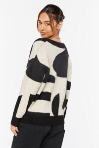 BEIGE/BLACK Abstract Print V-Neck Sweater, image 4