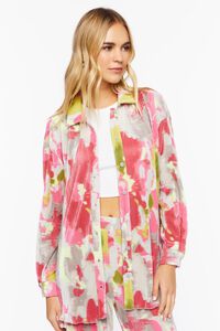 PEONY/MULTI Watercolor Floral Plisse Shirt, image 1