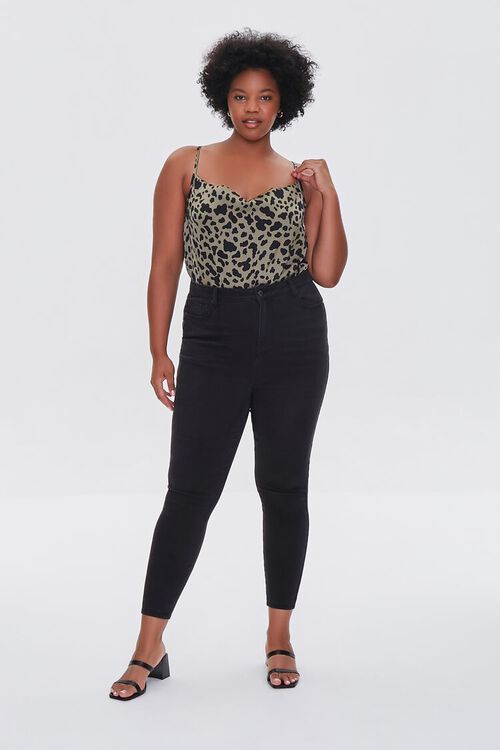 OLIVE/BLACK Plus Size Satin Leopard Print Bodysuit, image 4