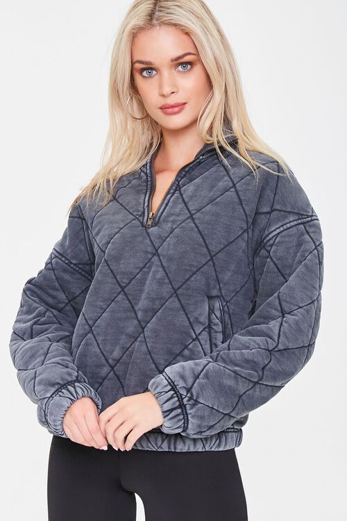 WASHED BLACK Quilted Half-Zip Pullover, image 1