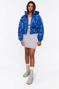 BLUE/MULTI Abstract Lightning Print Puffer Jacket, image 4