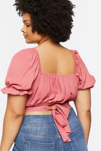 DUSTY PINK Plus Size Self-Tie Puff Sleeve Top, image 3