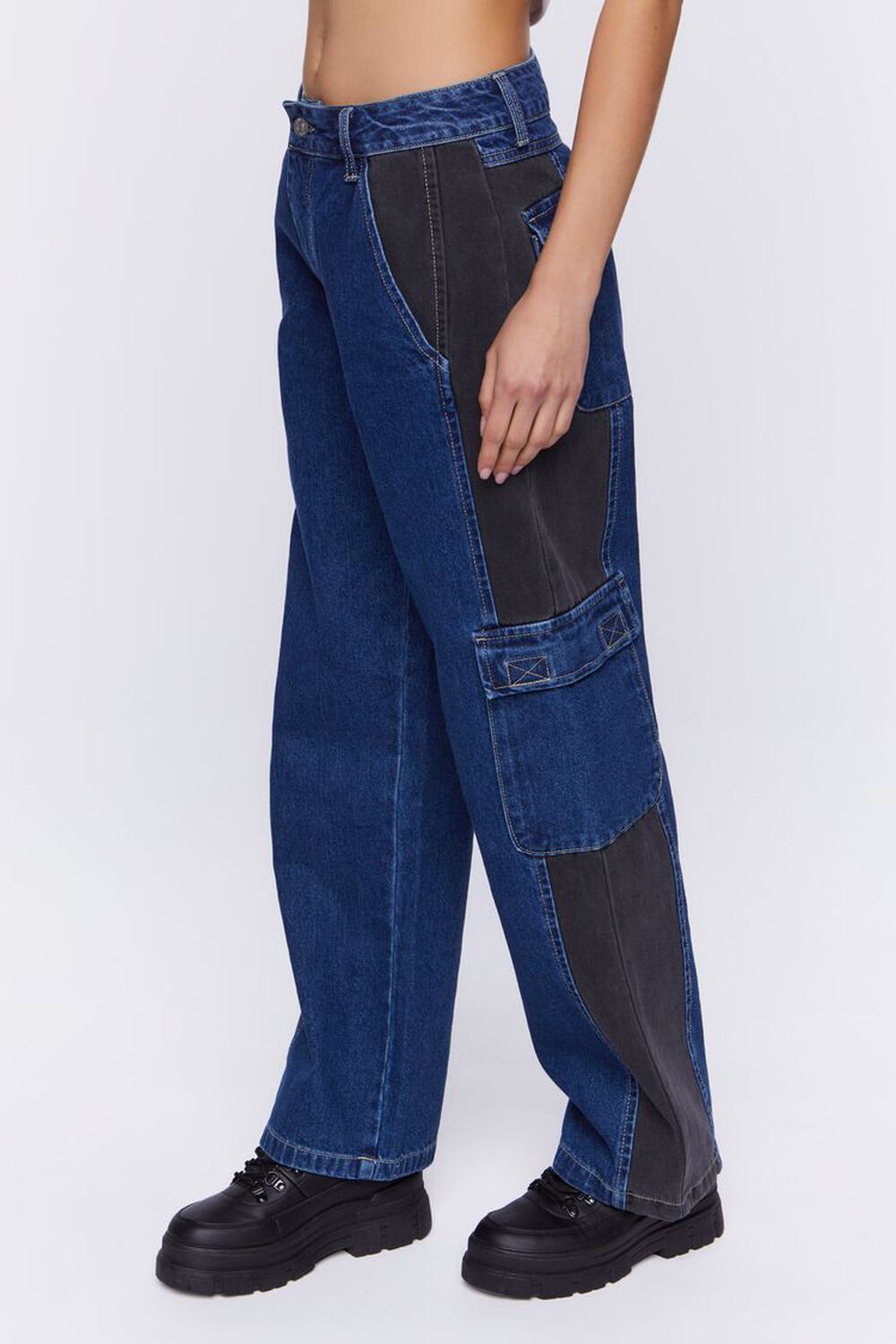Contrast-Panel High-Rise Dad Jeans, image 2