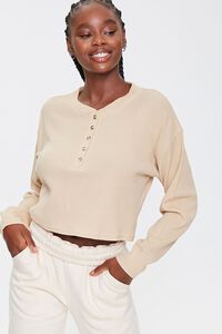 SAND   Waffle Knit Henley Top, image 1