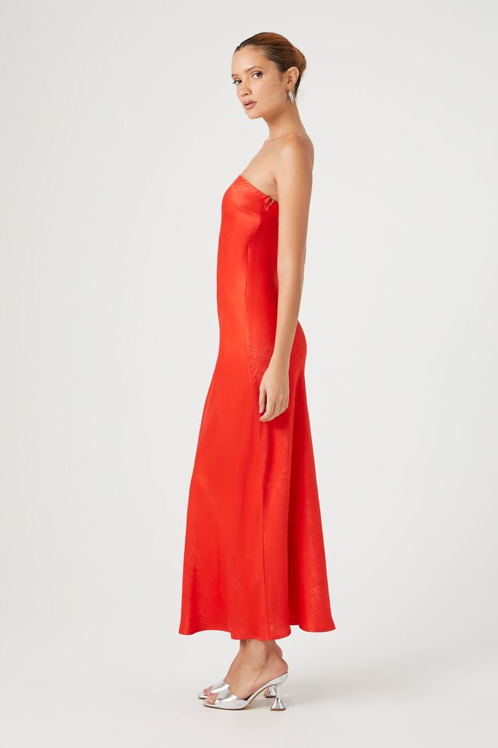 FIERY RED Satin Strapless Maxi Dress, image 2
