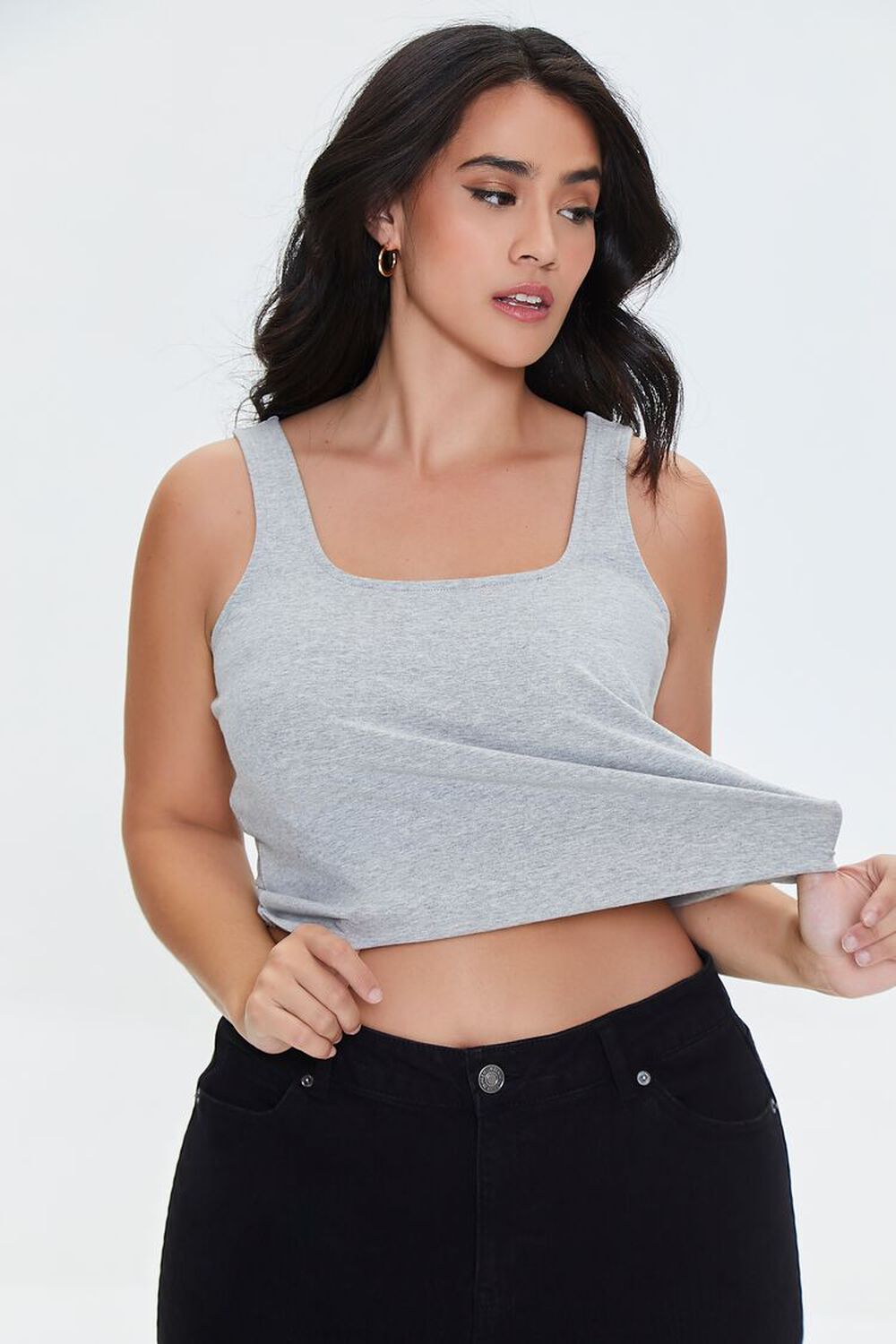 HEATHER GREY Plus Size Cropped Tank Top, image 1