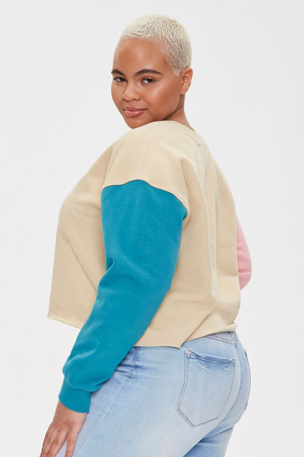 TAN/PINK Plus Size Colorblock Pullover, image 2