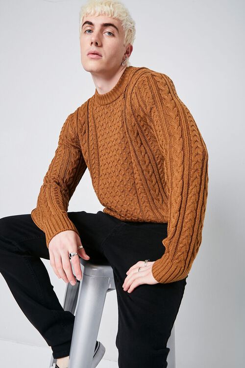 CAMEL Cable Knit Dropped-Sleeve Sweater, image 1