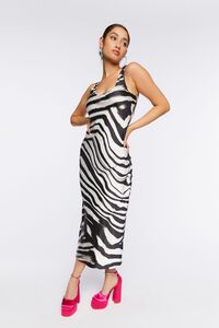 WHITE/BLACK Satin Zebra Print Midi Dress, image 4
