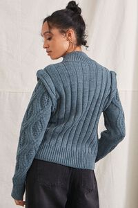 DARK GREEN Mock Neck Cable Knit Sweater, image 3