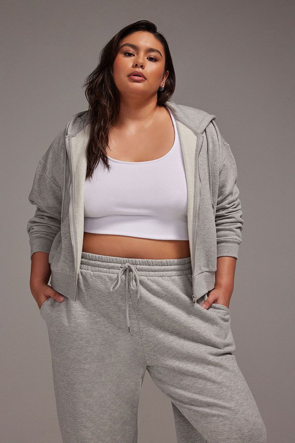 HEATHER GREY Plus Size French Terry Zip-Up Hoodie, image 1