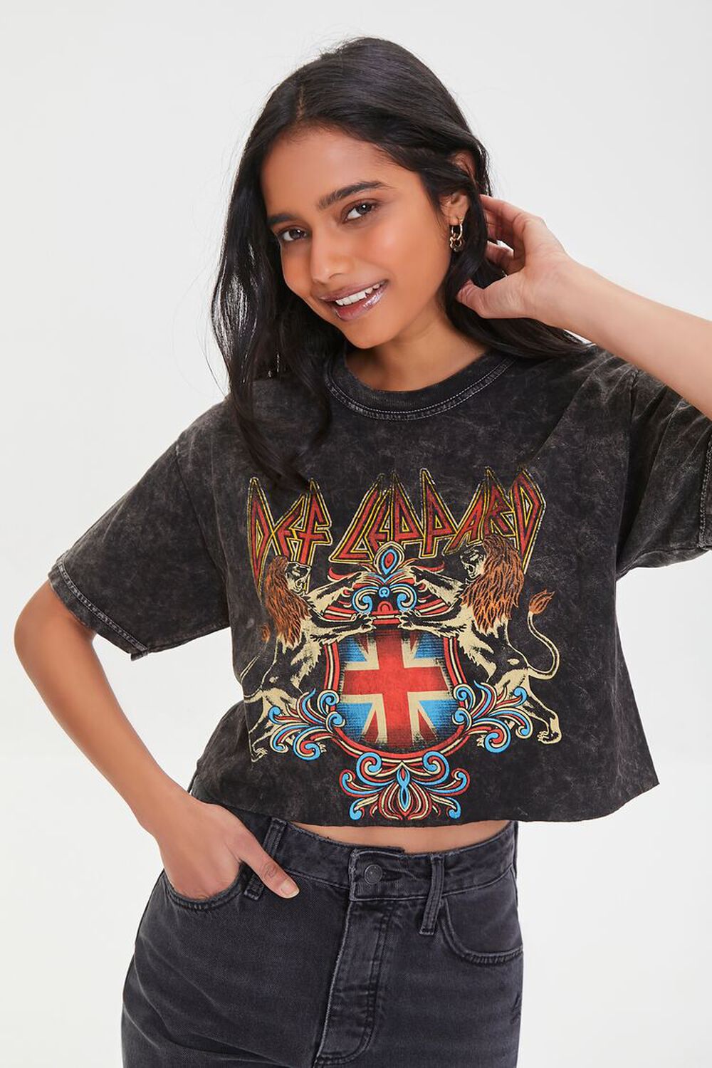 CHARCOAL/MULTI Def Leppard Graphic Cropped Tee, image 1