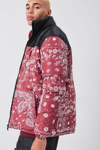 RED/BLACK Paisley Print Zip-Up Puffer Jacket, image 2