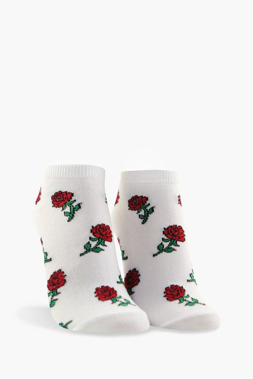 WHITE/MULTI Rose Print Ankle Socks, image 1