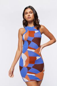 BLUE/MULTI Abstract Print Sweater-Knit Mini Dress, image 1