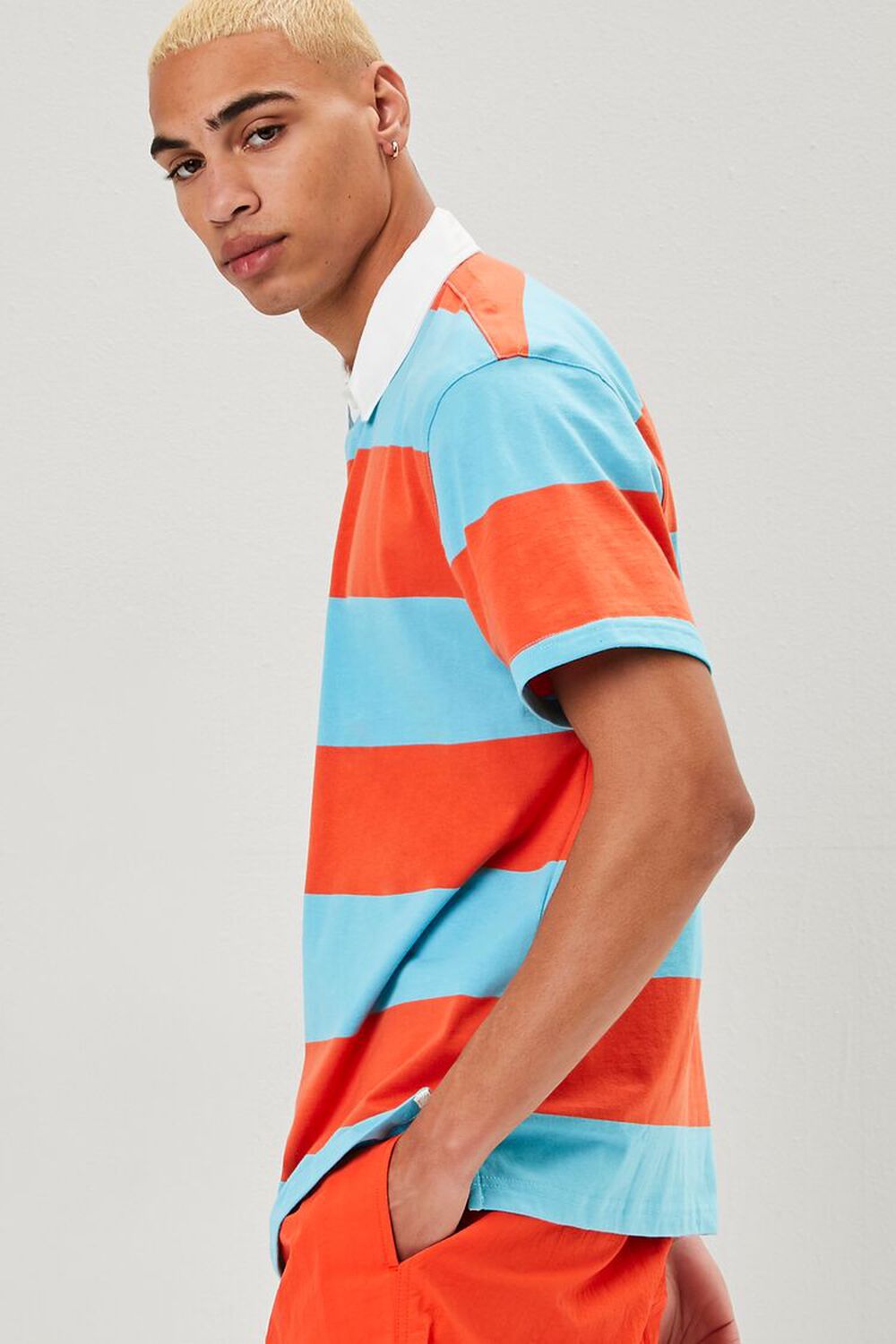 RED/TEAL Striped Short-Sleeve Polo Shirt, image 2