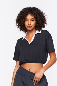 BLACK/WHITE Active Contrast-Trim Cropped Tee, image 1