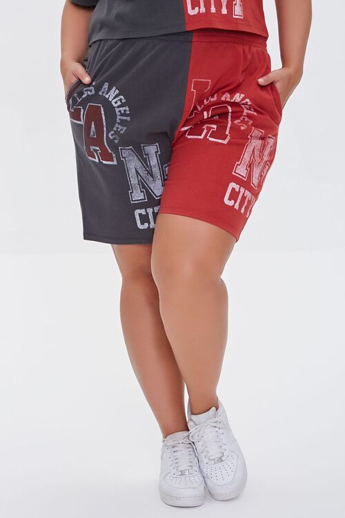 RED/MULTI Plus Size Reworked Graphic Shorts, image 2