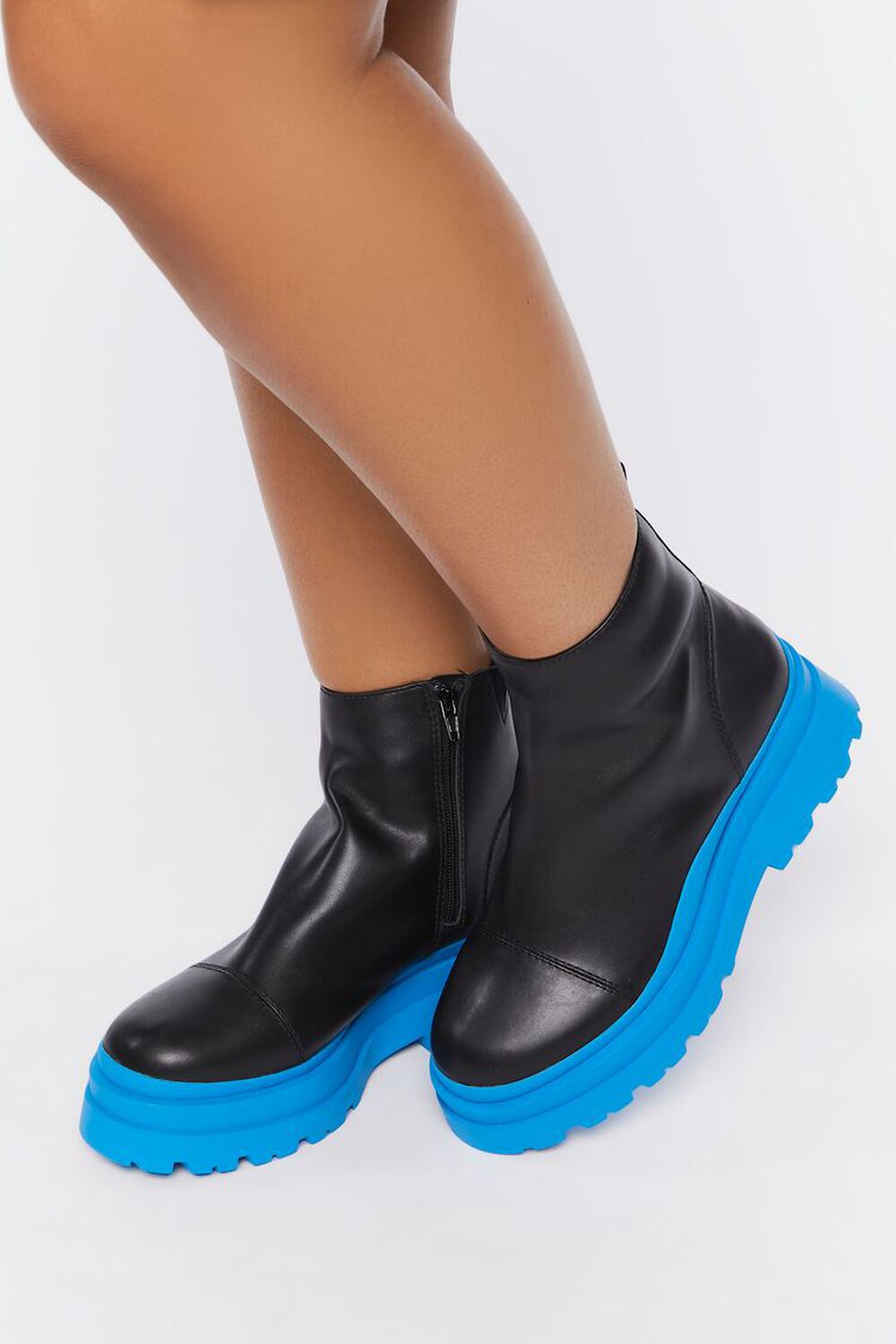 BLACK/BLUE Faux Leather Lug Booties (Wide), image 1
