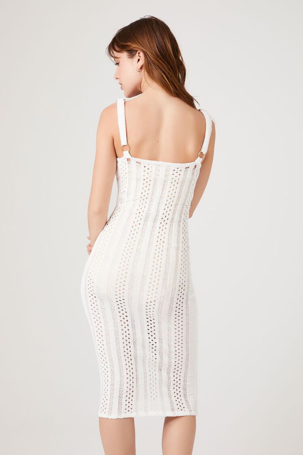 WHITE Sheer Crochet Bodycon Midi Dress, image 3