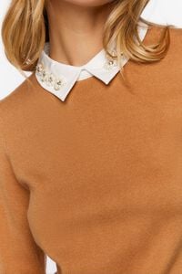 CAMEL/WHITE Faux Gem-Collar Sweater, image 5