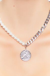 WHITE/SILVER Reworked Faux Pearl Coin Necklace, image 2