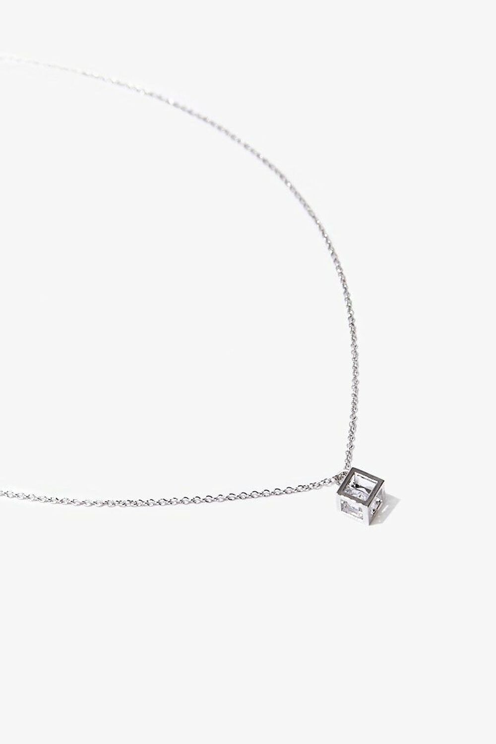 SILVER/CLEAR Cube Charm Necklace, image 1