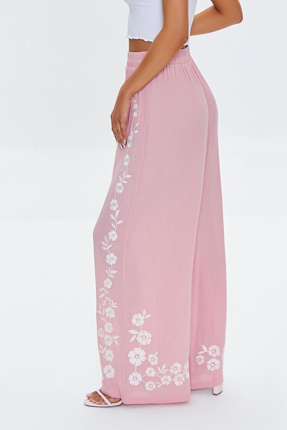 ROSE/CREAM Floral Embroidered Palazzo Pants, image 3