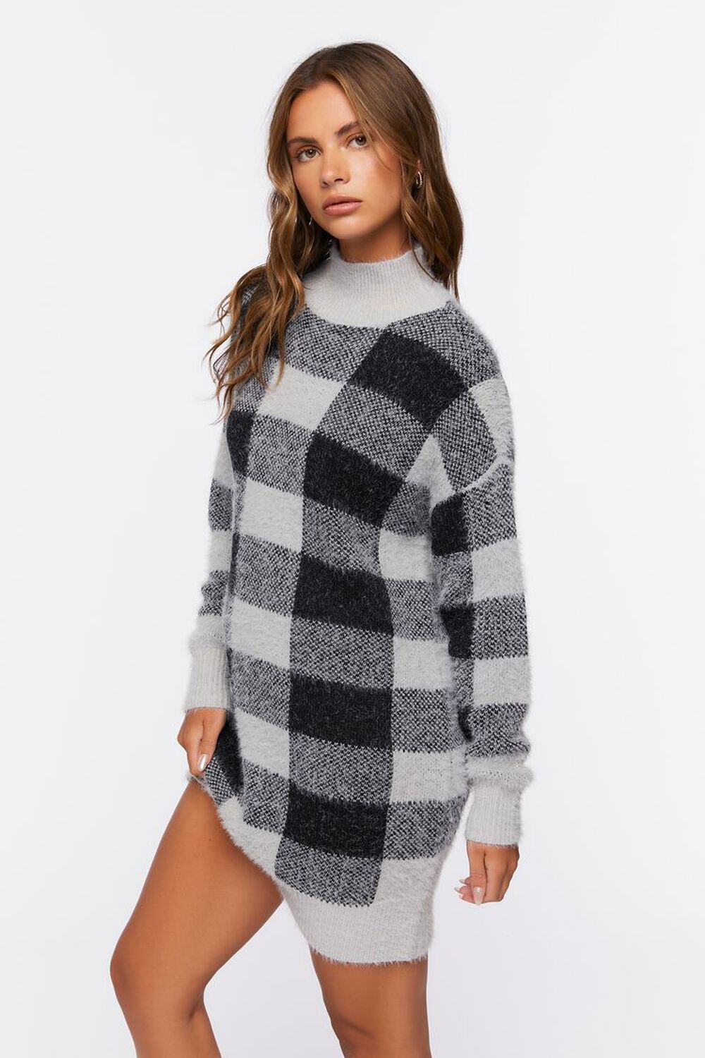 BLACK/GREY Buffalo Plaid Sweater Dress, image 2