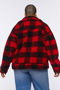 RED/BLACK Plus Size Buffalo Plaid Faux Shearling Jacket, image 4