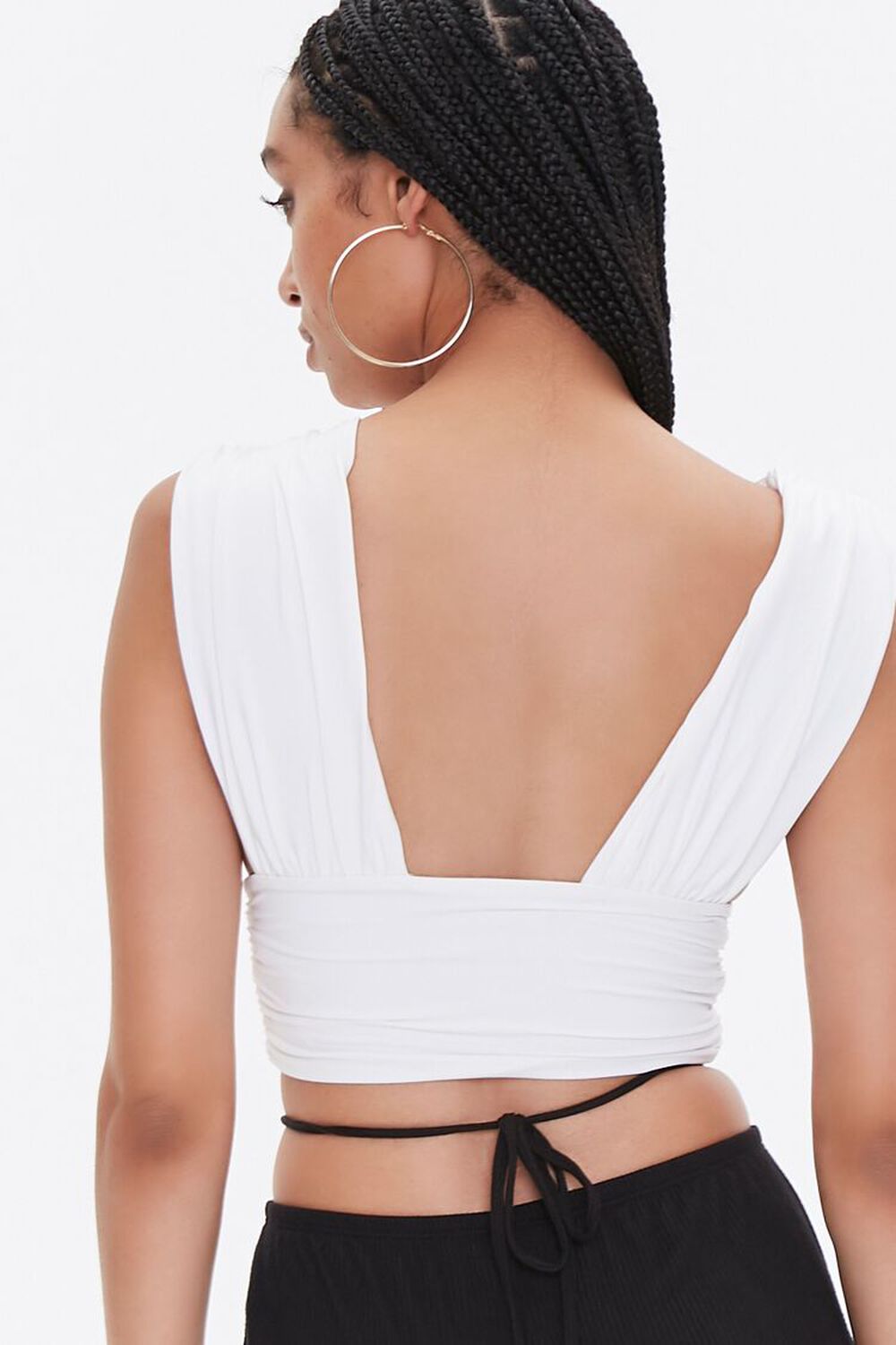 WHITE Plunging Ruched Crop Top, image 3