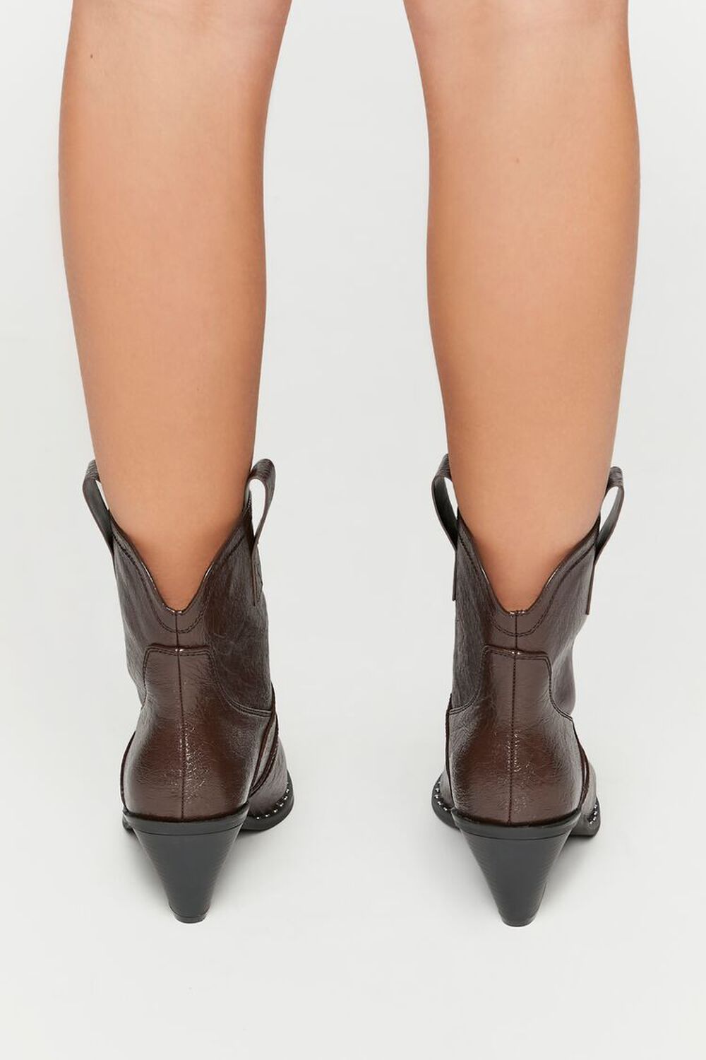 BROWN Faux Leather Cowboy Ankle Boots, image 3