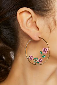 PINK/GOLD Rose Hoop Earrings, image 1