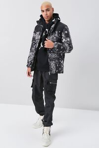 BLACK/WHITE Paisley Print Zip-Up Puffer Jacket, image 5