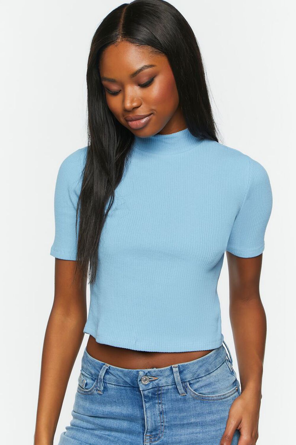 FAIENCE Ribbed Short-Sleeve Mock Neck Top, image 1