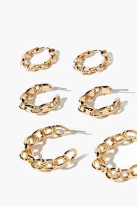 GOLD Curb Chain Hoop Earring Set, image 3