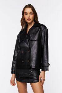 BLACK Faux Leather Double-Breasted Jacket, image 5