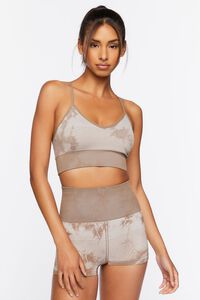 TAUPE/TAN Active Seamless Tie-Dye Shorts, image 1